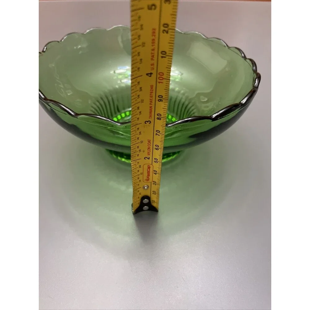 Green Glass Dish Bowl Vintage 50's E.O. Brody CO. M2000 Cleveland Ohio Scalloped